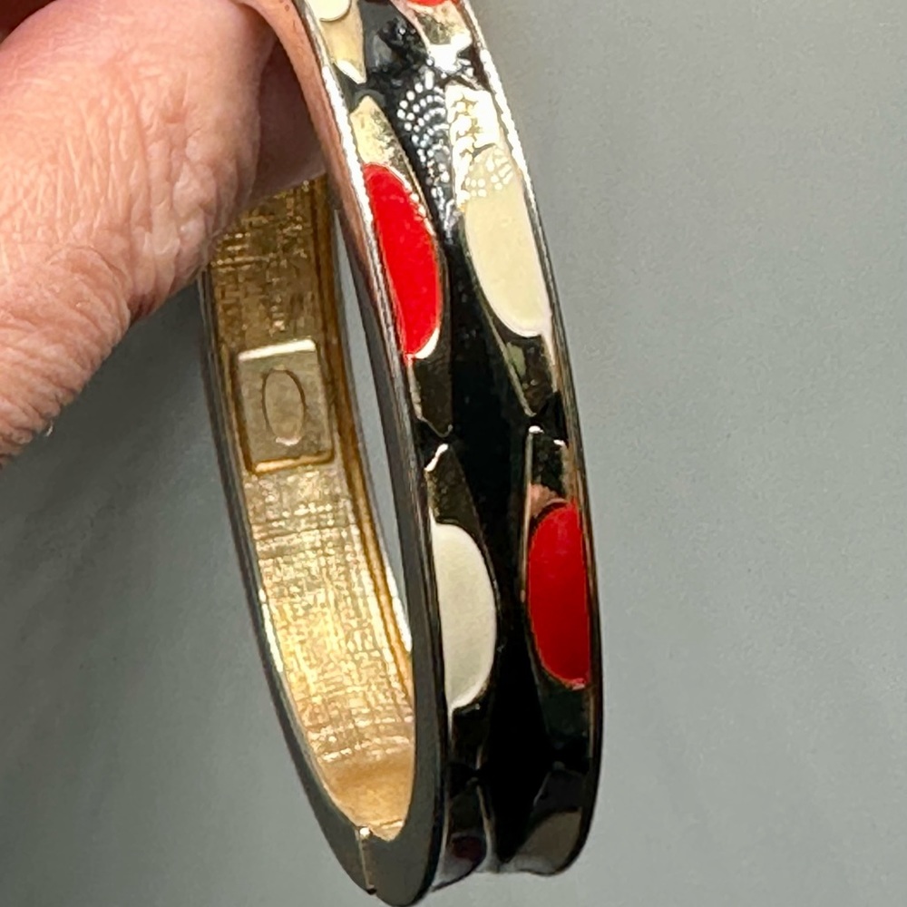 Vintage Enamel Bracelets Gold Red White and Black 7 Inches